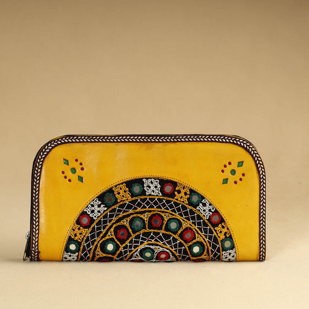 Yellow - Kutch Embroidery Cotton Handmade Leather Wallet 33