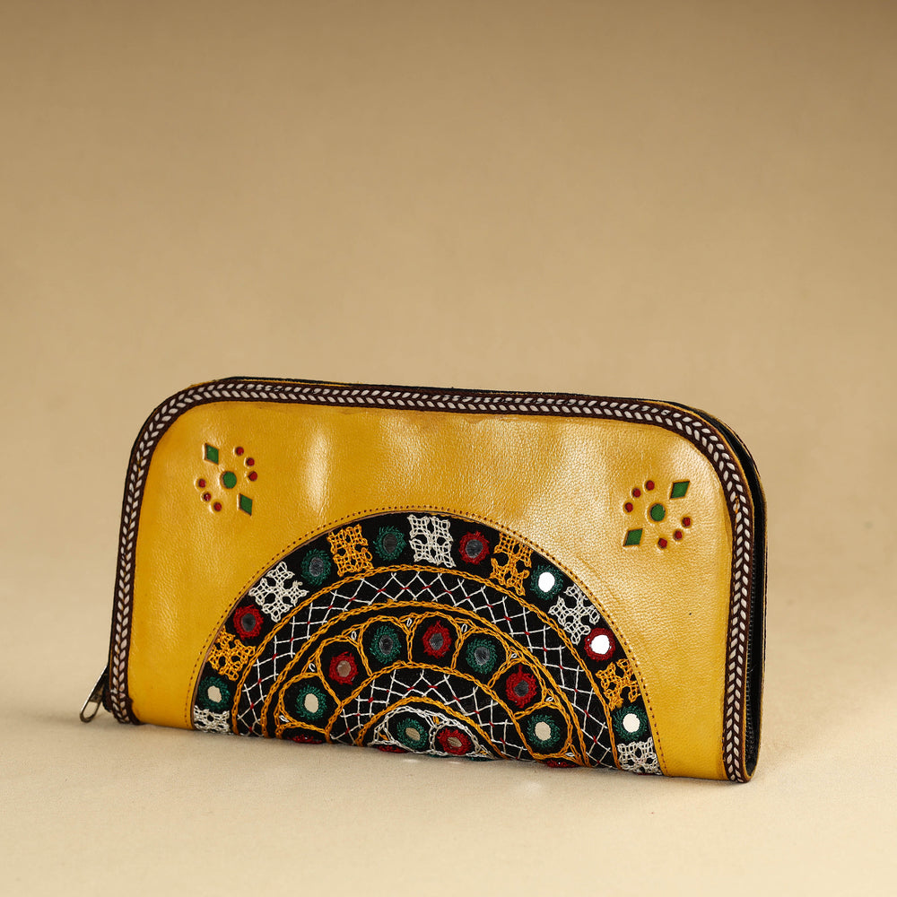 Yellow - Kutch Embroidery Cotton Handmade Leather Wallet 33