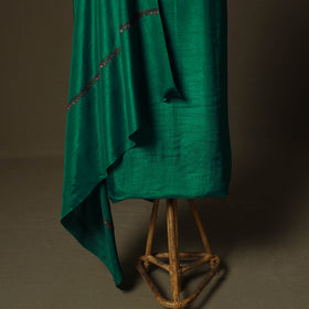 Green - Sozni Hand Embroidery Pure Silk 3pc Unstitched Dress Material Suit Set 24