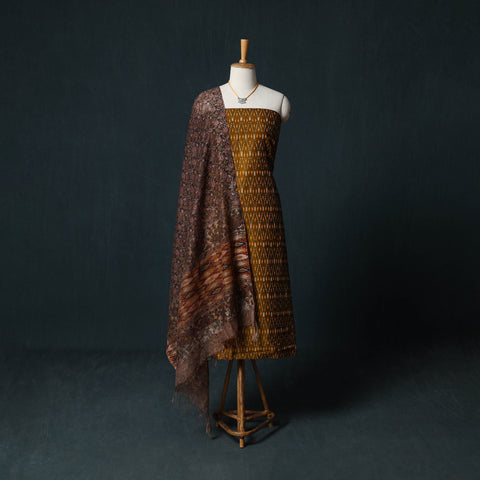 Pochampally Ikat Mercerised Cotton 2pc Unstitched Dress Material Kurta Set with Jewellery 26