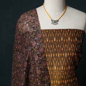 Pochampally Ikat Mercerised Cotton 2pc Unstitched Dress Material Kurta Set with Jewellery 26