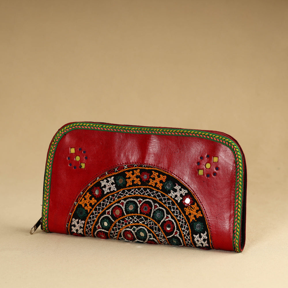 Red - Kutch Embroidery Cotton Handmade Leather Wallet 35