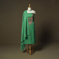 Green - Sozni Hand Embroidery Pure Silk 3pc Unstitched Dress Material Suit Set 25