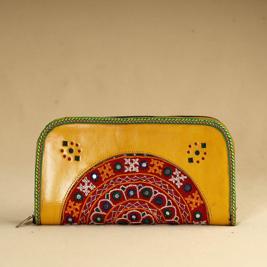 Yellow - Kutch Embroidery Cotton Handmade Leather Wallet 37