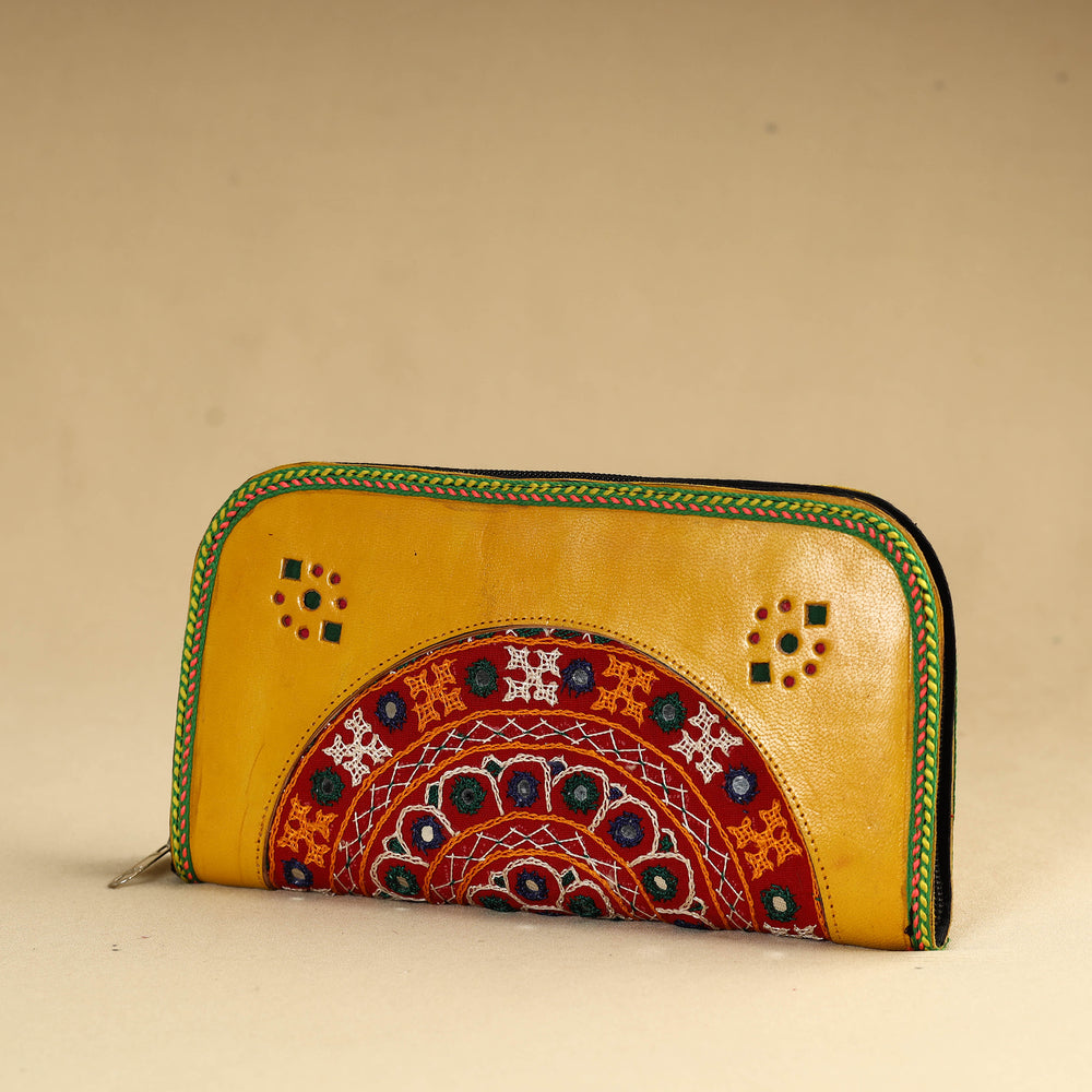 Yellow - Kutch Embroidery Cotton Handmade Leather Wallet 37