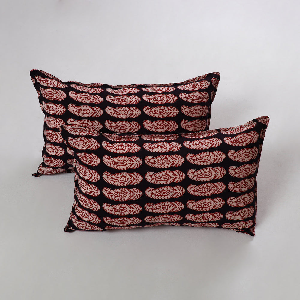 Red - Bagh Block Printed Cotton Pillow Cover (Set of 2) 08