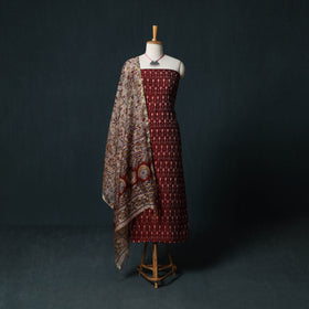 Pochampally Ikat Mercerised Cotton 2pc Unstitched Dress Material Kurta Set with Jewellery 27