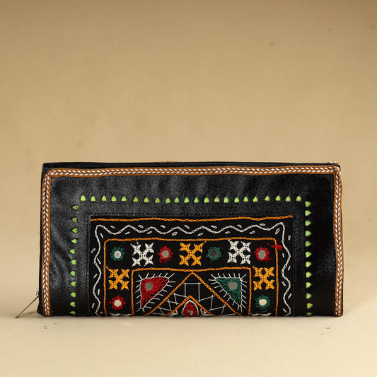 Black - Kutch Embroidery Cotton Handmade Leather Wallet 39