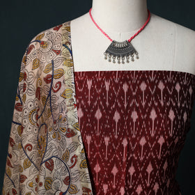 Pochampally Ikat Mercerised Cotton 2pc Unstitched Dress Material Kurta Set with Jewellery 27