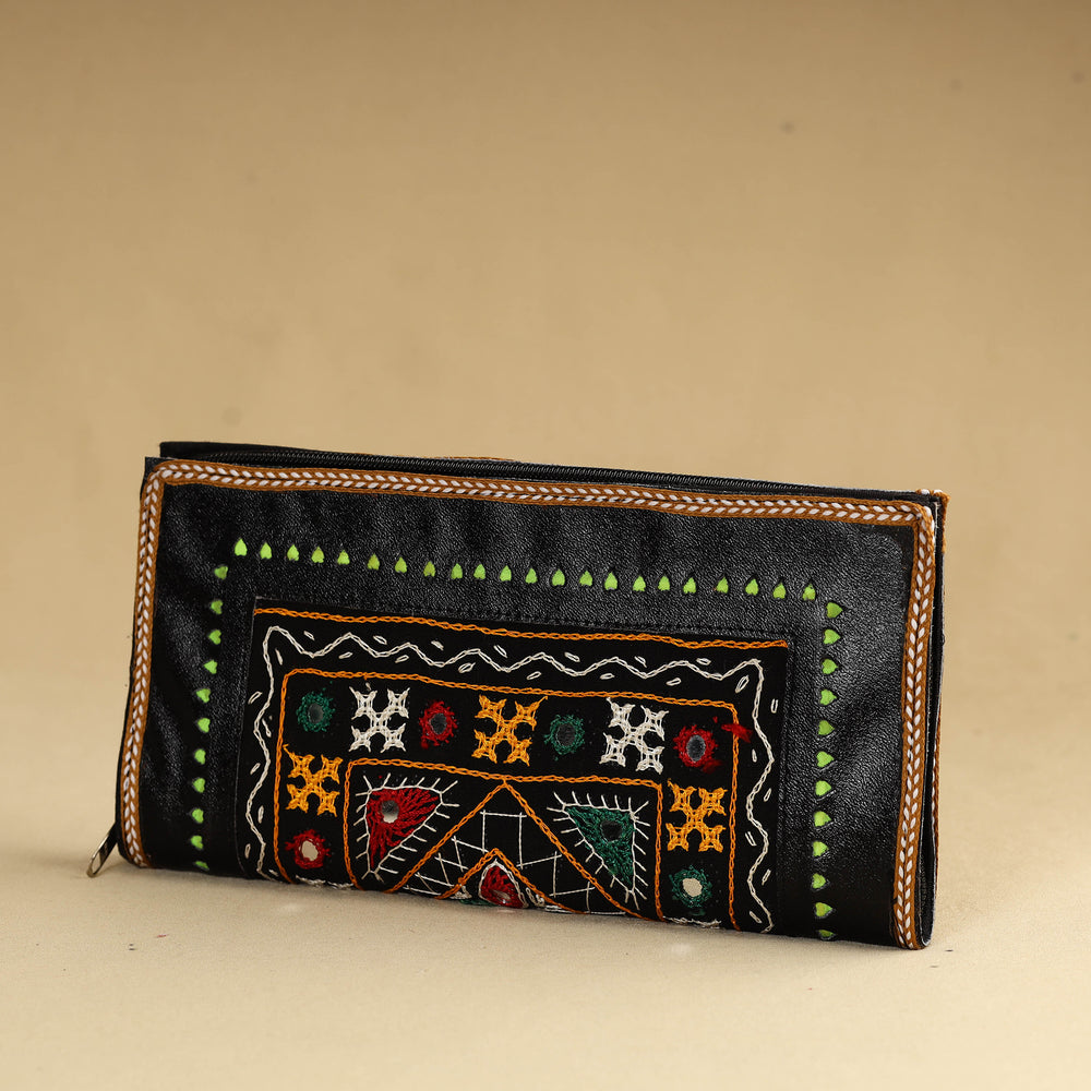 Black - Kutch Embroidery Cotton Handmade Leather Wallet 39