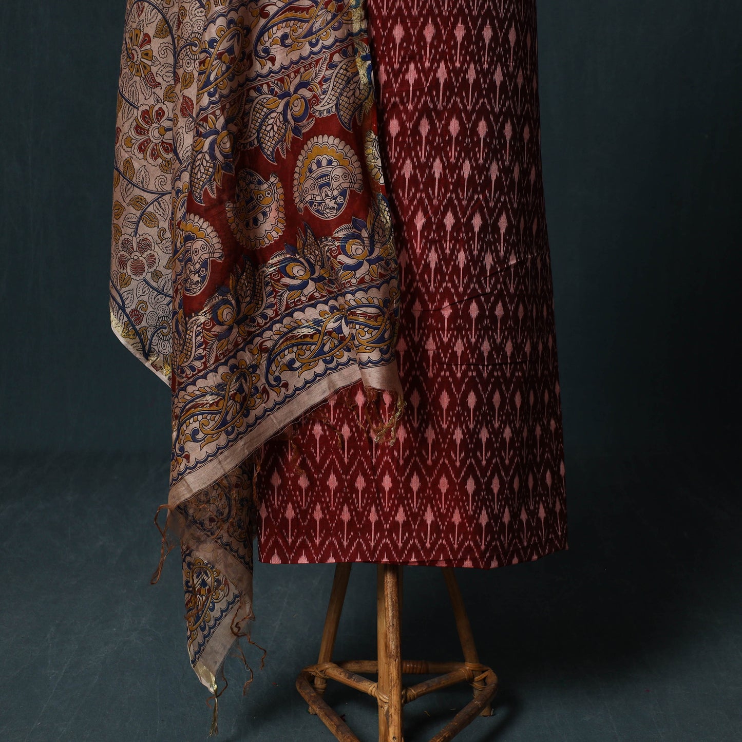 Pochampally Ikat Mercerised Cotton 2pc Unstitched Dress Material Kurta Set with Jewellery 27