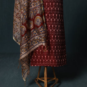 Pochampally Ikat Mercerised Cotton 2pc Unstitched Dress Material Kurta Set with Jewellery 27