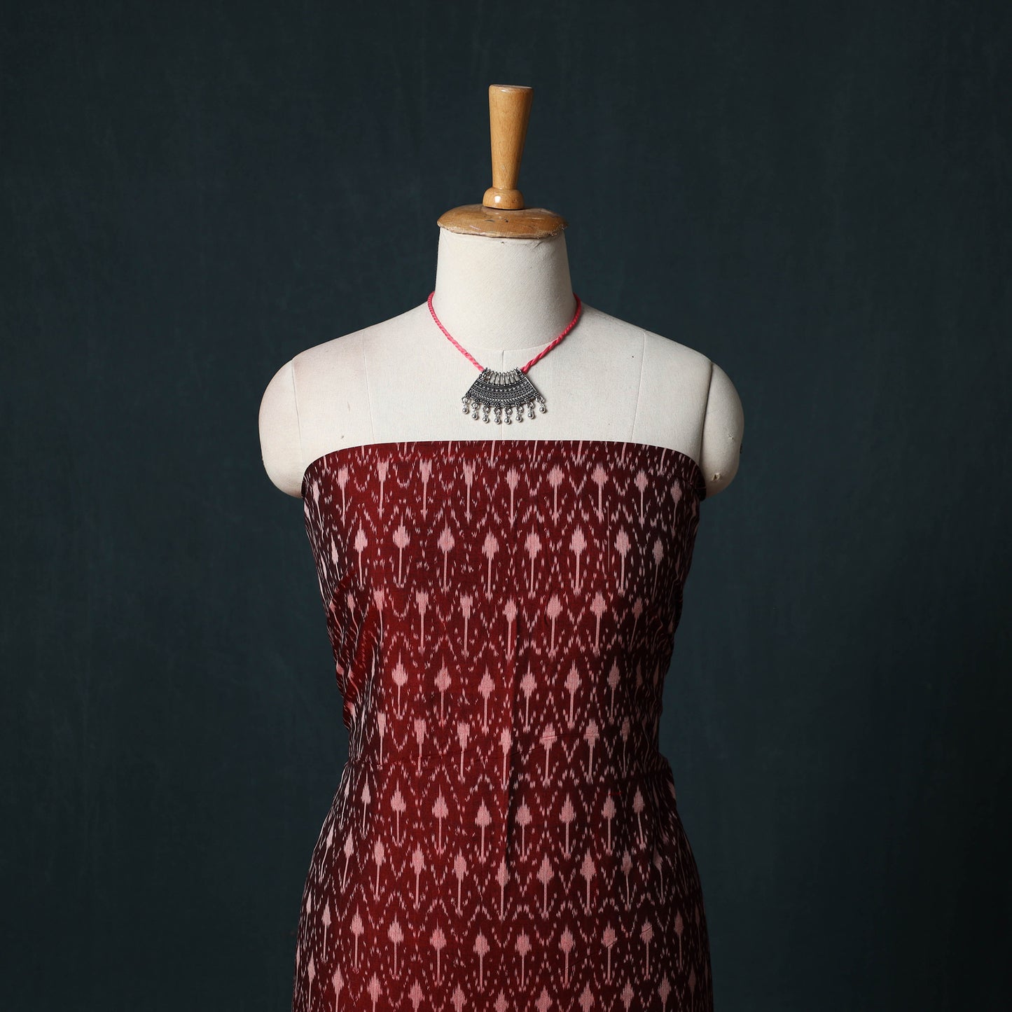 Pochampally Ikat Mercerised Cotton 2pc Unstitched Dress Material Kurta Set with Jewellery 27