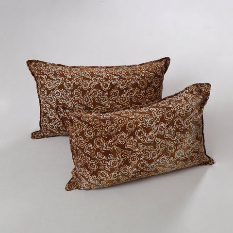 Brown - Hand Batik Printed Cotton Pillow Cover (Set of 2) 09