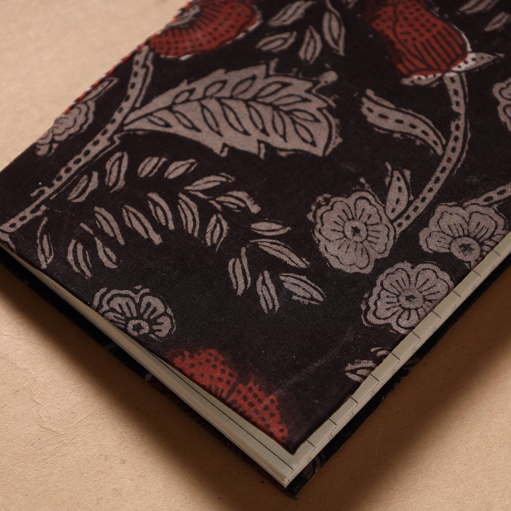 Black - Bagru Fabric Cover Handmade Paper Notebook (7 x 5 in)