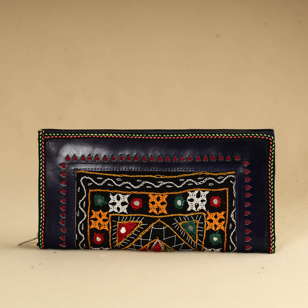 Black - Kutch Embroidery Cotton Handmade Leather Wallet 41