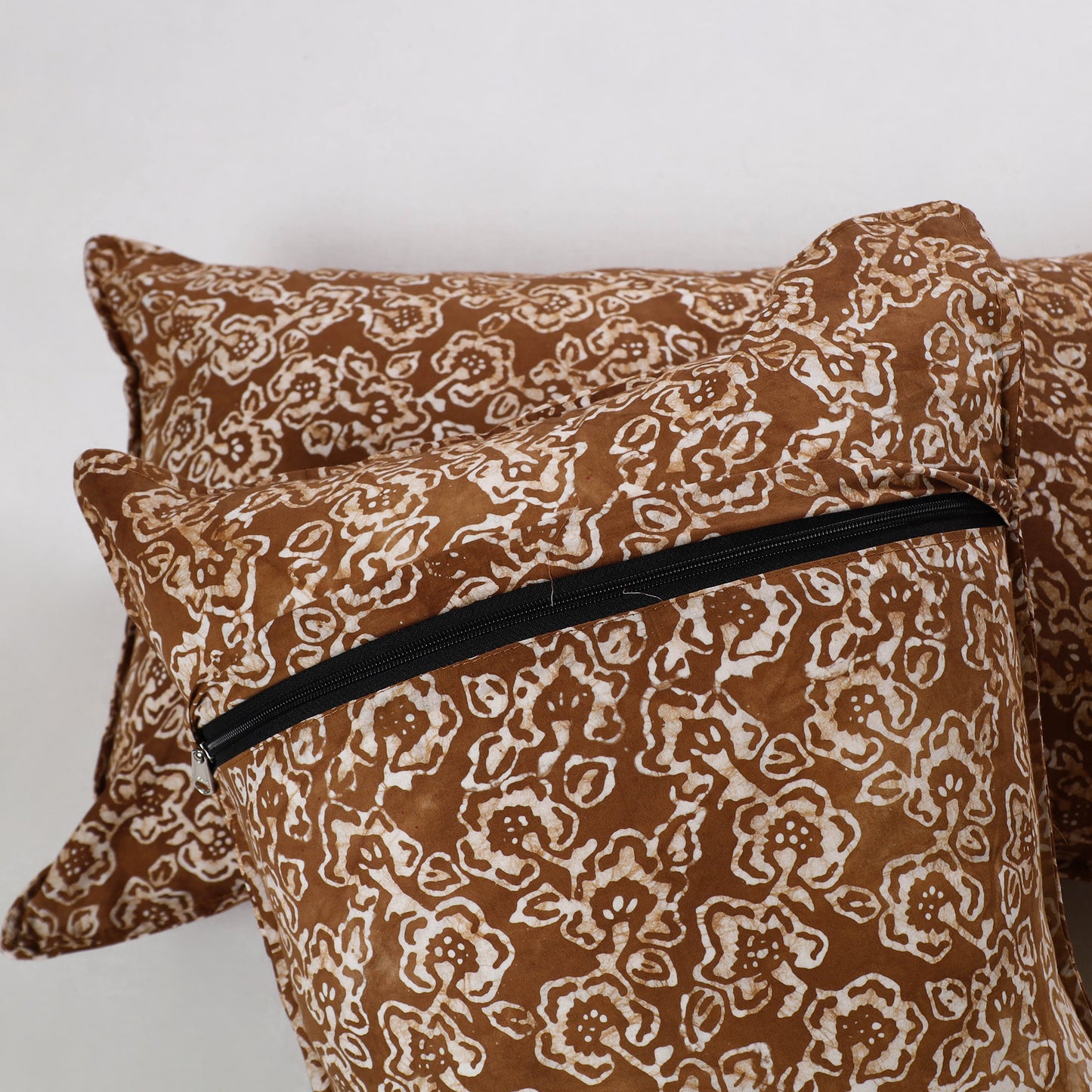 Brown - Hand Batik Printed Cotton Pillow Cover (Set of 2) 09