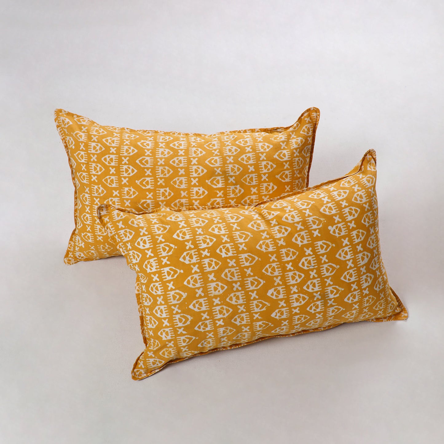 Yellow - Hand Batik Printed Cotton Pillow Cover (Set of 2) 10