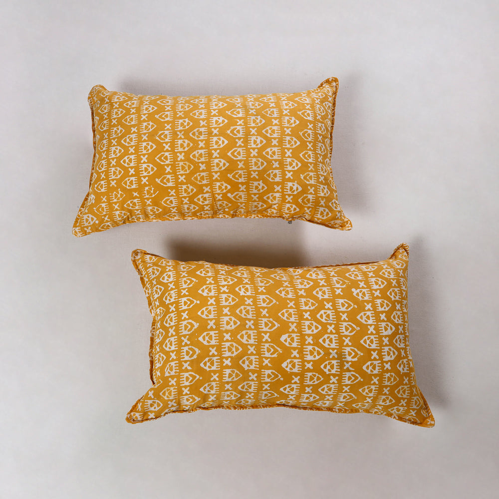 Yellow - Hand Batik Printed Cotton Pillow Cover (Set of 2) 10