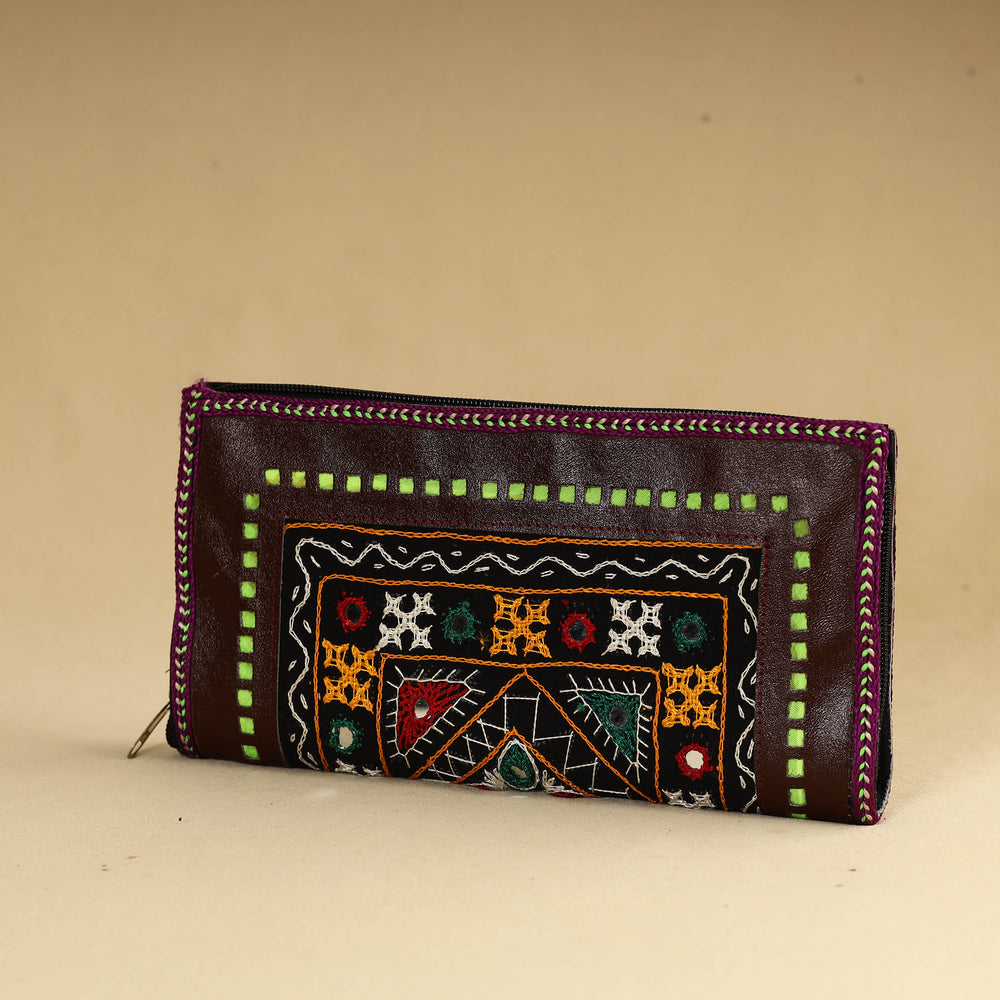 Brown - Kutch Embroidery Cotton Handmade Leather Wallet 44