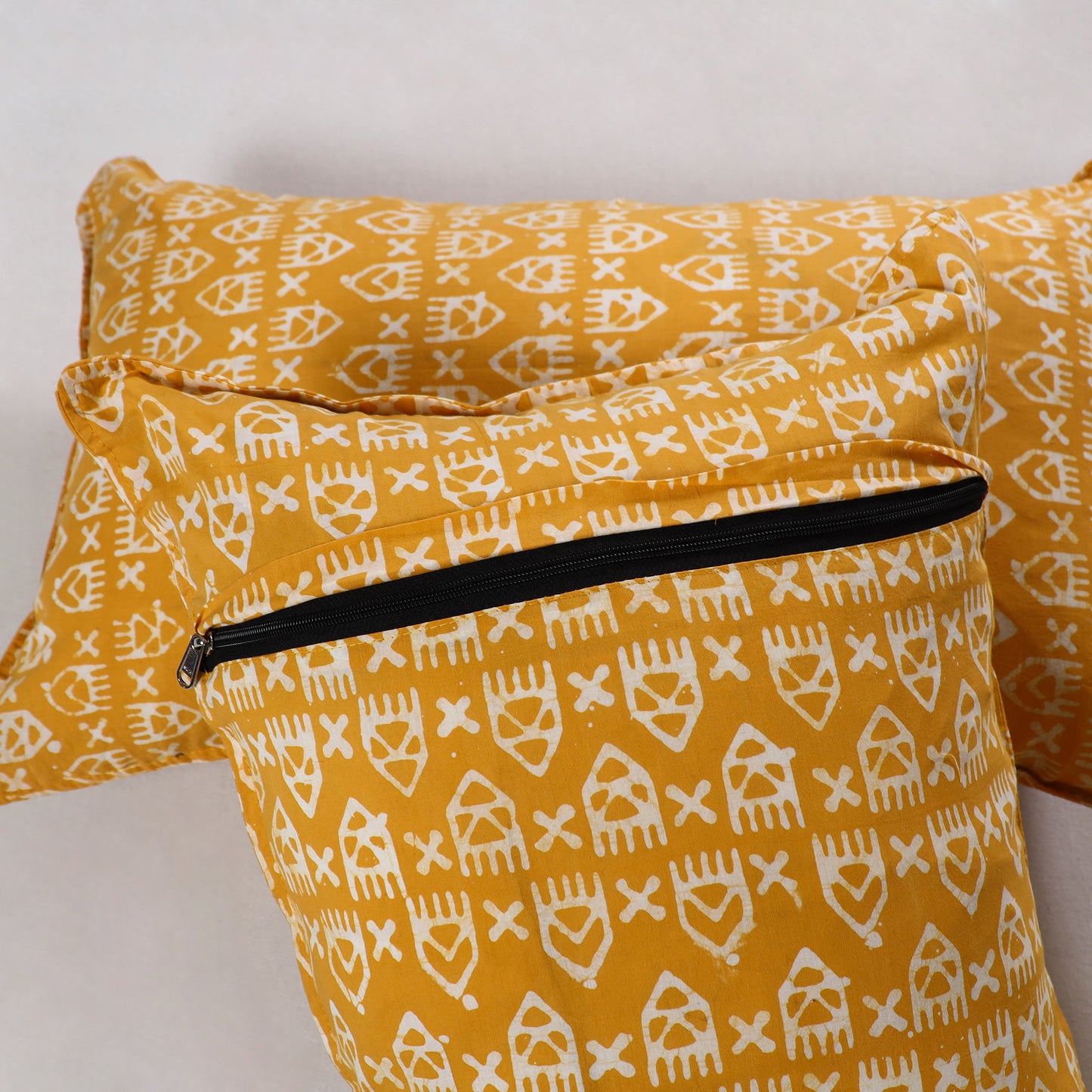 Yellow - Hand Batik Printed Cotton Pillow Cover (Set of 2) 10