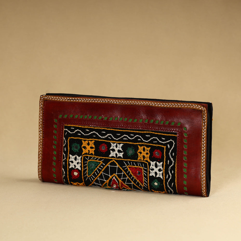 Maroon - Kutch Embroidery Cotton Handmade Leather Wallet 45