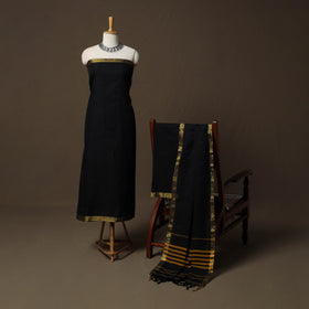 Dharwad Cotton 3pc Unstitched Dress Material Suit Set with Woven Border 08
