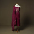 Purple - Sozni Hand Embroidery Pure Silk 3pc Unstitched Dress Material Suit Set 27