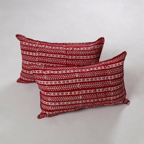 Red - Hand Batik Printed Cotton Pillow Cover (Set of 2) 12