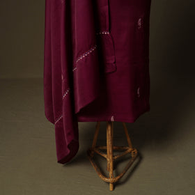 Purple - Sozni Hand Embroidery Pure Silk 3pc Unstitched Dress Material Suit Set 27