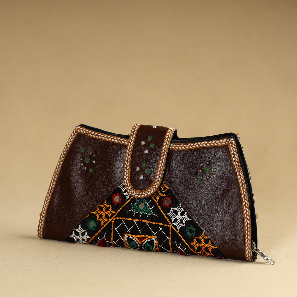 Brown - Kutch Embroidery Cotton Handmade Leather Wallet 50