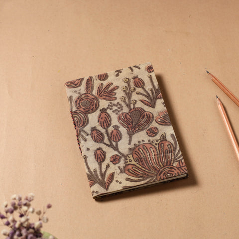 Beige - Bagru Fabric Cover Handmade Paper Notebook (7 x 5 in)