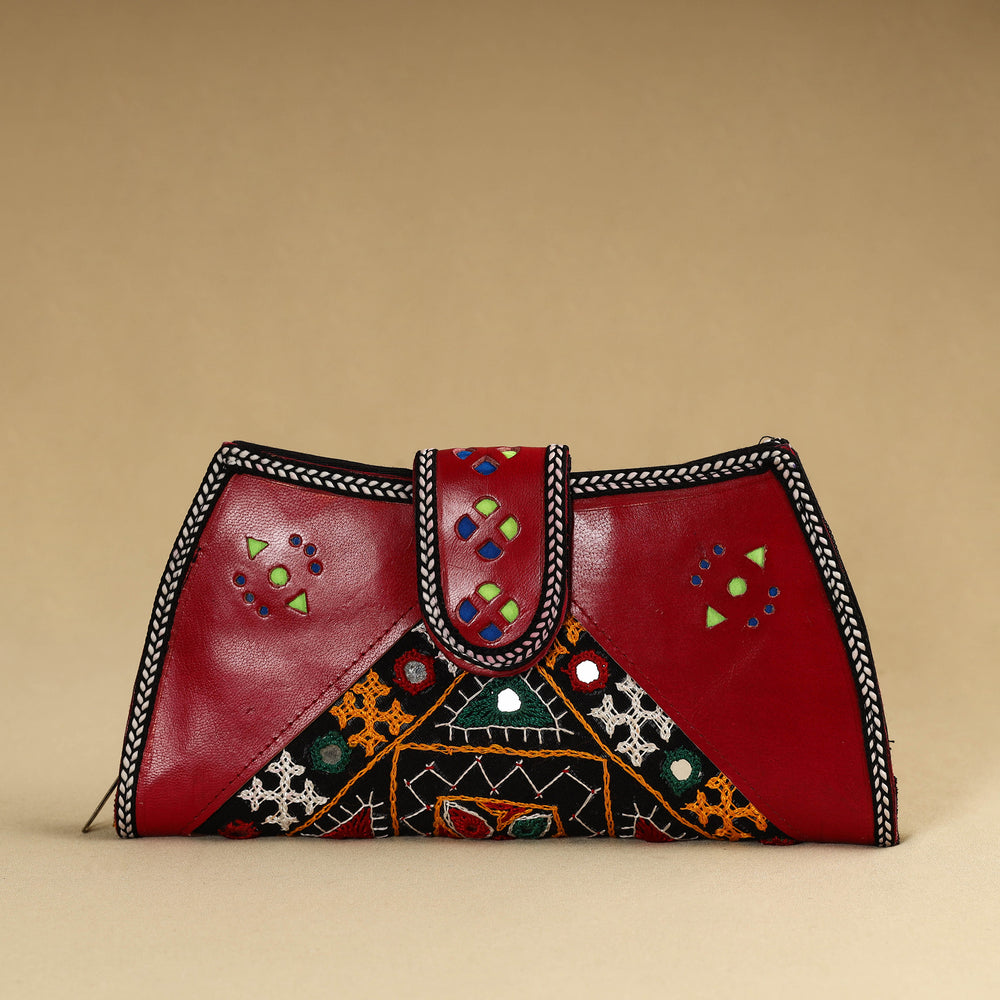 Maroon - Kutch Embroidery Cotton Handmade Leather Wallet 51