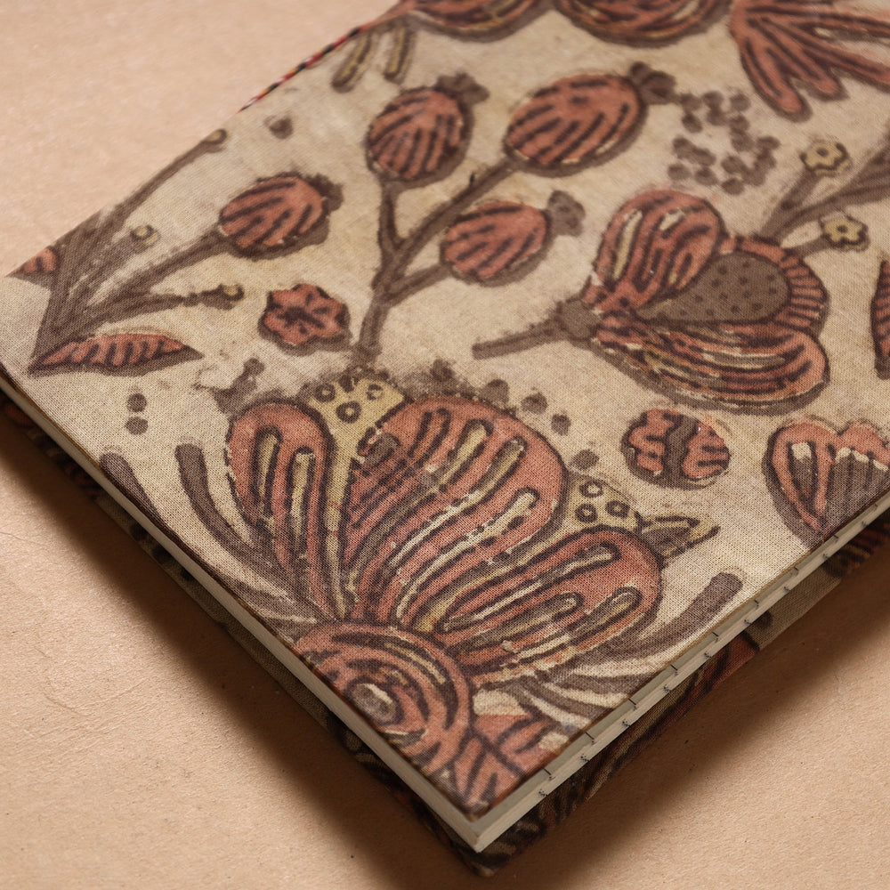 Beige - Bagru Fabric Cover Handmade Paper Notebook (7 x 5 in)