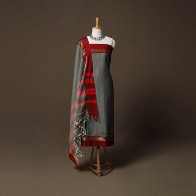 Dharwad Cotton 3pc Unstitched Dress Material Suit Set with Woven Border 06