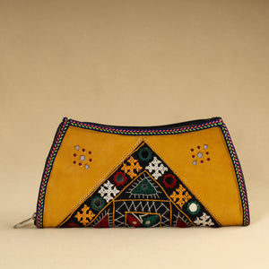 Yellow - Kutch Embroidery Cotton Handmade Leather Wallet 54