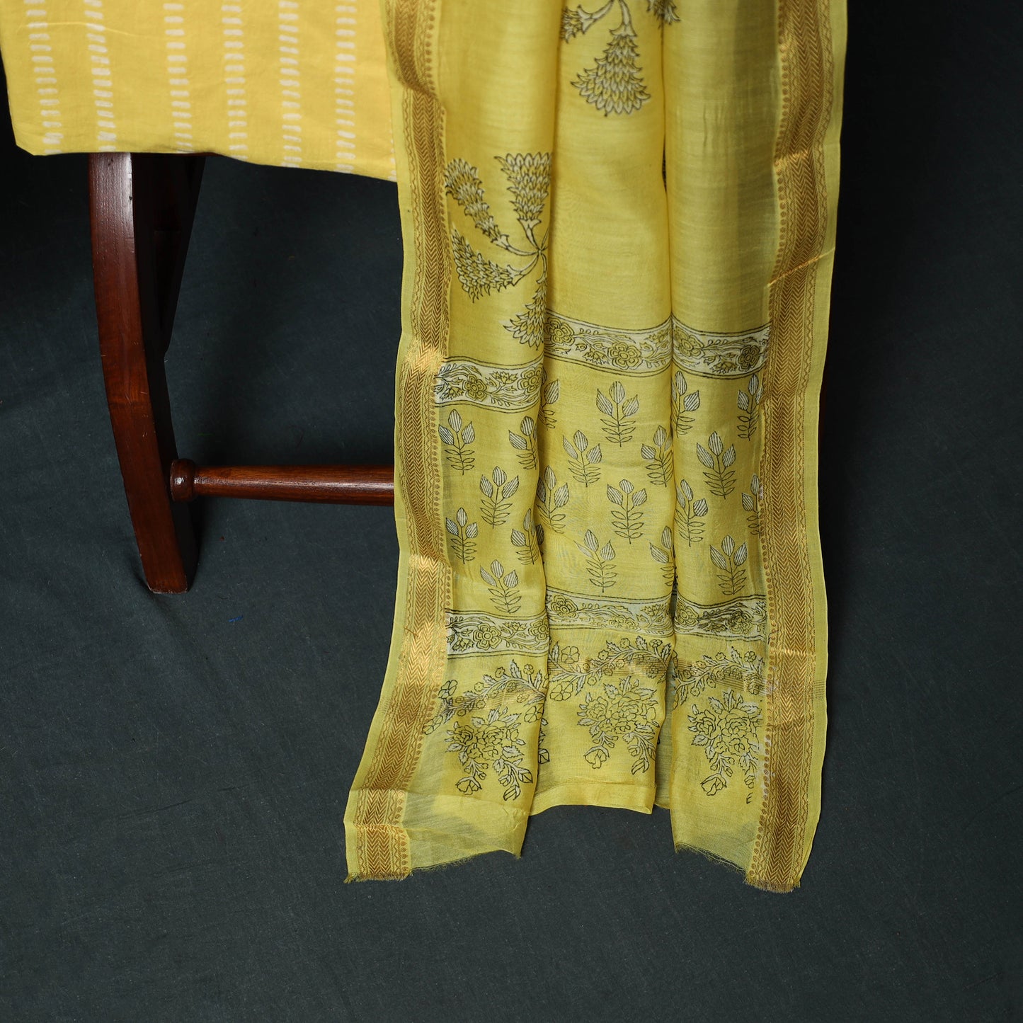 Bagru Hand Block Print Maheshwari Silk 3pc Unstitched Dress Material Suit Set 03