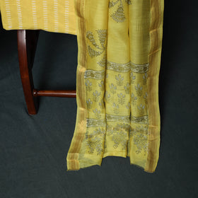 Bagru Hand Block Print Maheshwari Silk 3pc Unstitched Dress Material Suit Set 03