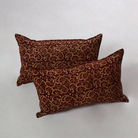 Maroon - Kalamkari Print Cotton Pillow Cover (Set of 2) 14