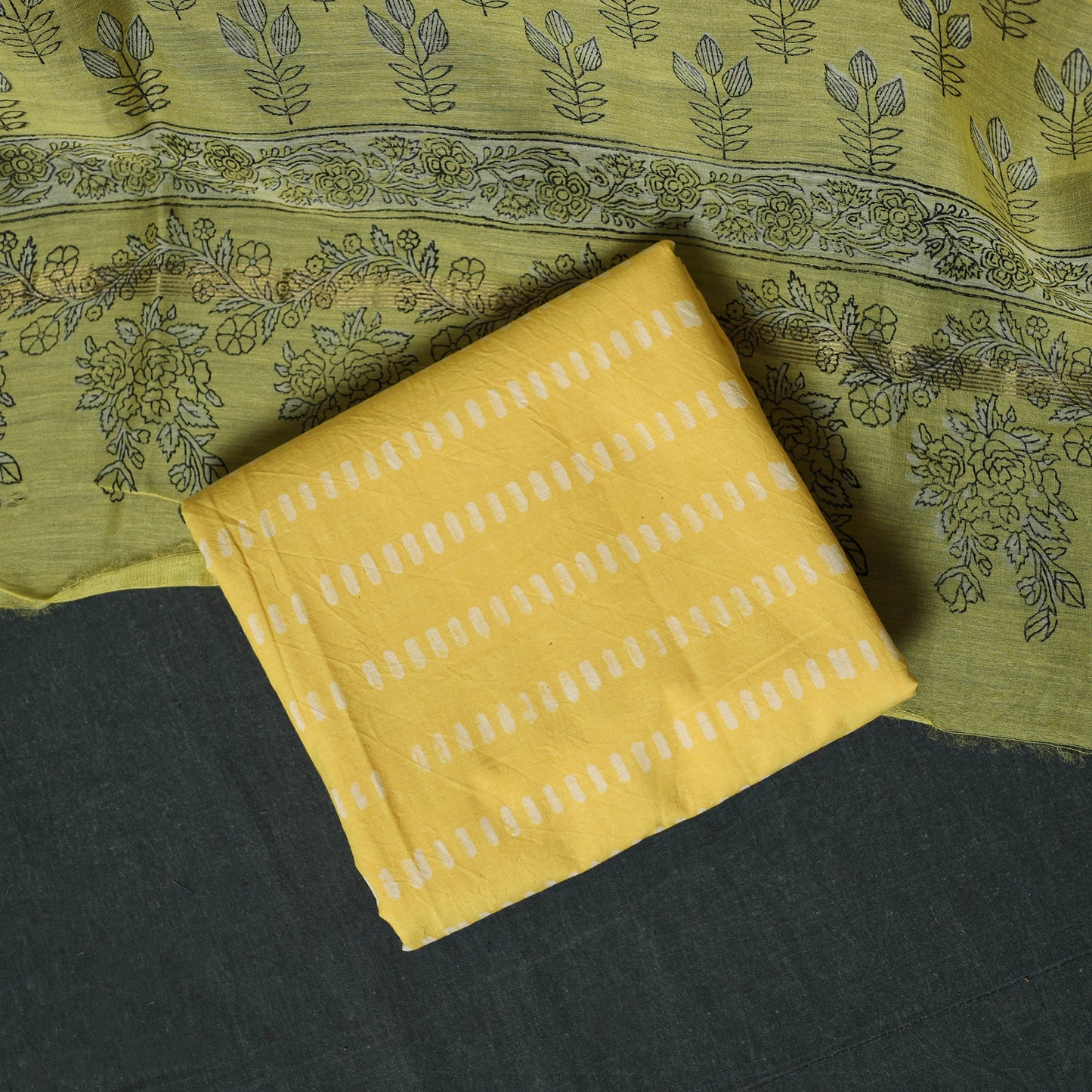 Bagru Hand Block Print Maheshwari Silk 3pc Unstitched Dress Material Suit Set 03
