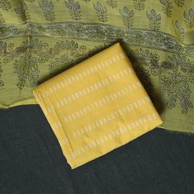 Bagru Hand Block Print Maheshwari Silk 3pc Unstitched Dress Material Suit Set 03