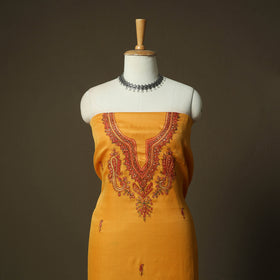 Yellow - Sozni Hand Embroidery Pure Silk 3pc Unstitched Dress Material Suit Set 33
