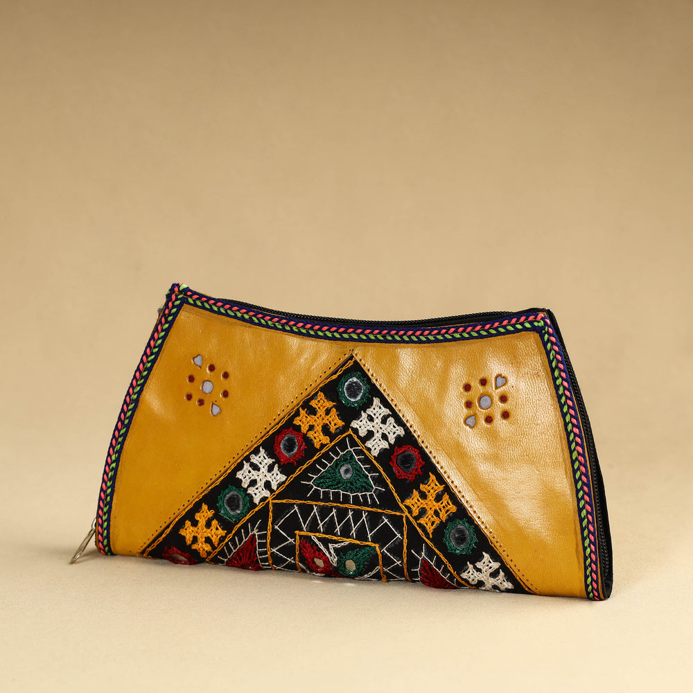 Yellow - Kutch Embroidery Cotton Handmade Leather Wallet 54