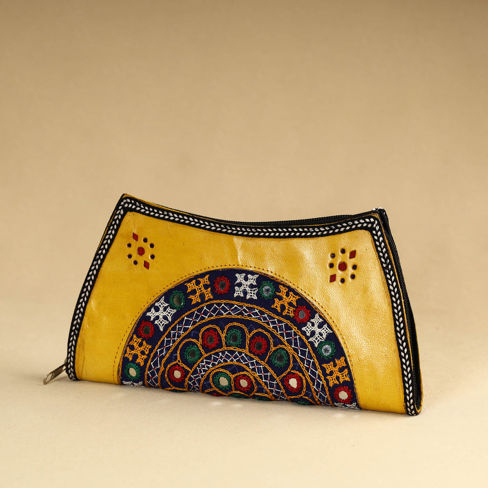 Yellow - Kutch Embroidery Cotton Handmade Leather Wallet 55