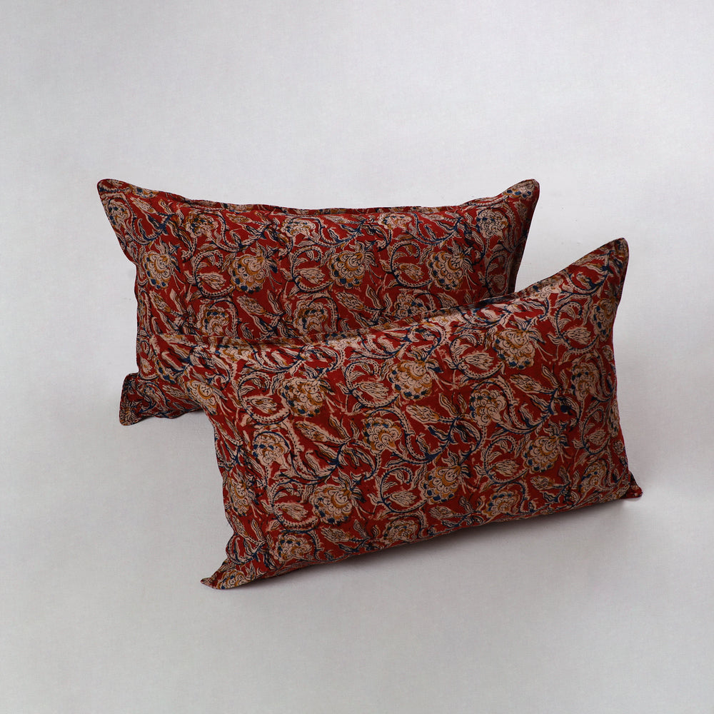 Red - Kalamkari Block Print Cotton Pillow Cover (Set of 2) 15