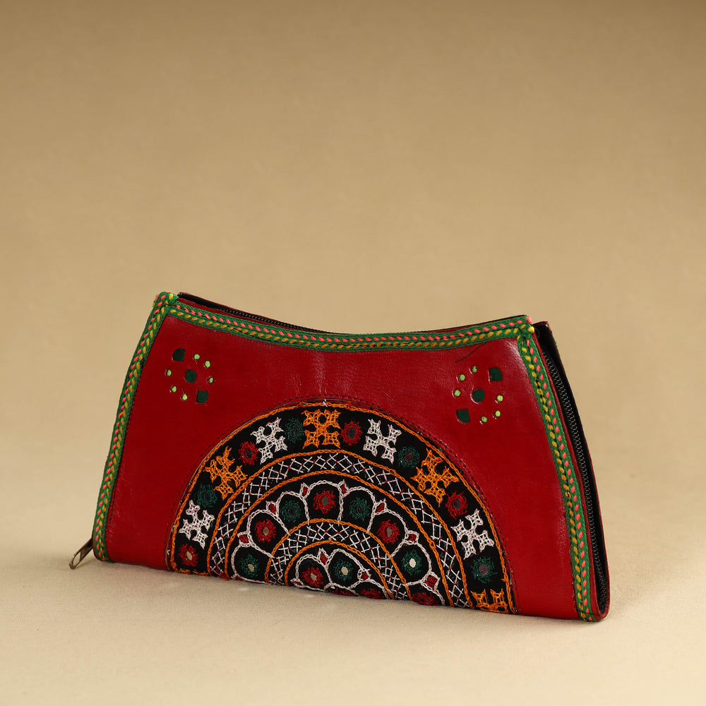 Red - Kutch Embroidery Cotton Handmade Leather Wallet 56