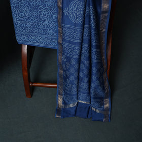 Bagru Hand Block Print Maheshwari Silk 3pc Unstitched Dress Material Suit Set 04