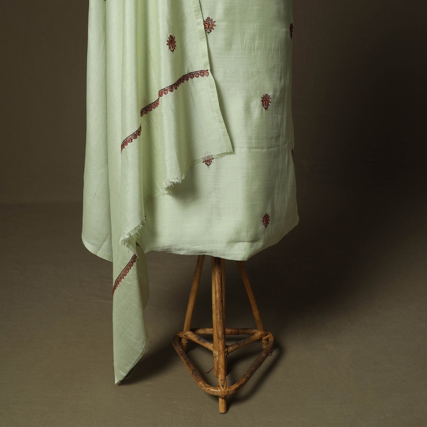 Green - Sozni Hand Embroidery Pure Silk 3pc Unstitched Dress Material Suit Set 29