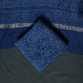 Bagru Hand Block Print Maheshwari Silk 3pc Unstitched Dress Material Suit Set 04