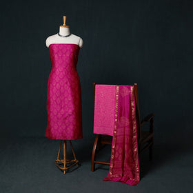 Bagru Hand Block Print Maheshwari Silk 3pc Unstitched Dress Material Suit Set 05